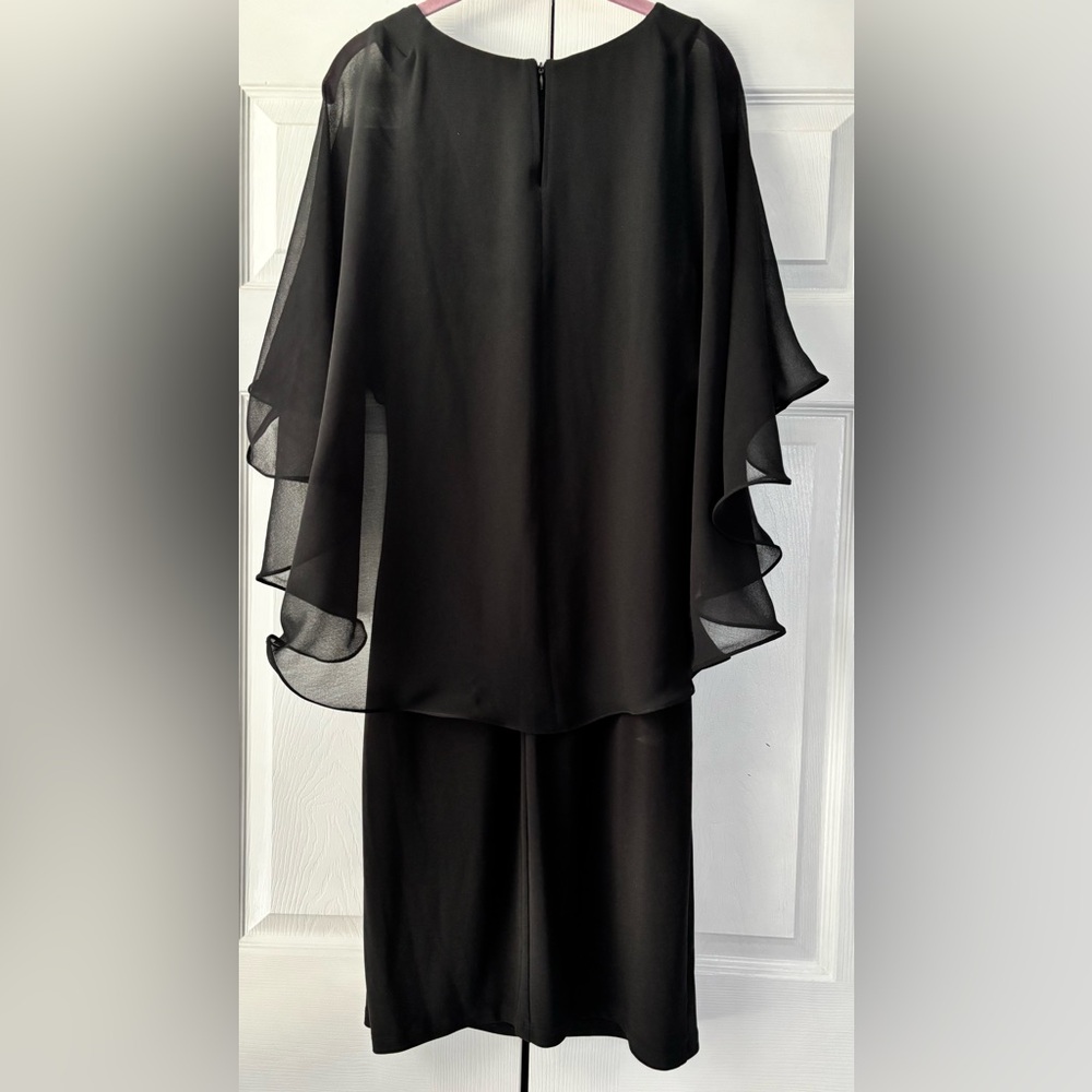 Ralph Lauren Black Sleeveless Dress With Built In Chiffon Cape - Picture 2 of 12